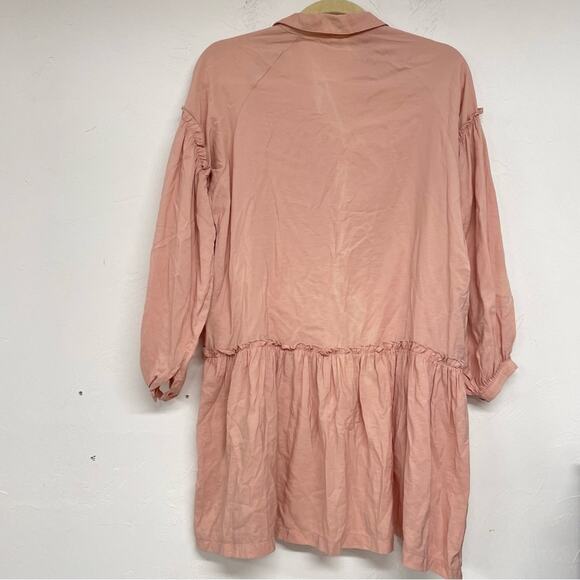 Free People Peach Button Down Long Sleeve Babydoll Mini Dress Oversized S - Picture 10 of 12